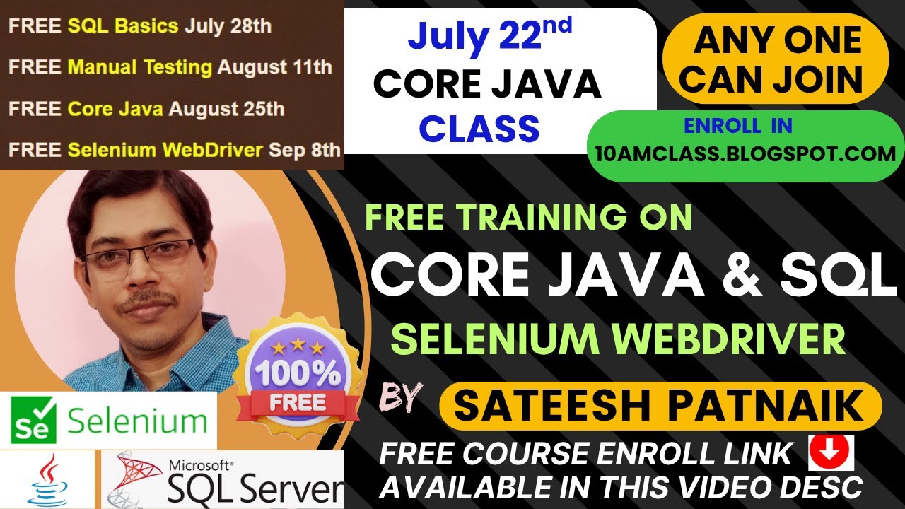July 22nd Free Core Java Class , Selenium WebDriver & Manual Testing ...