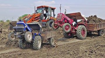 Mahindra yuvo 575 Di Tractor and Mahindra 415 Di tractor With JCB 3dx Machine Loading Mud Tractors