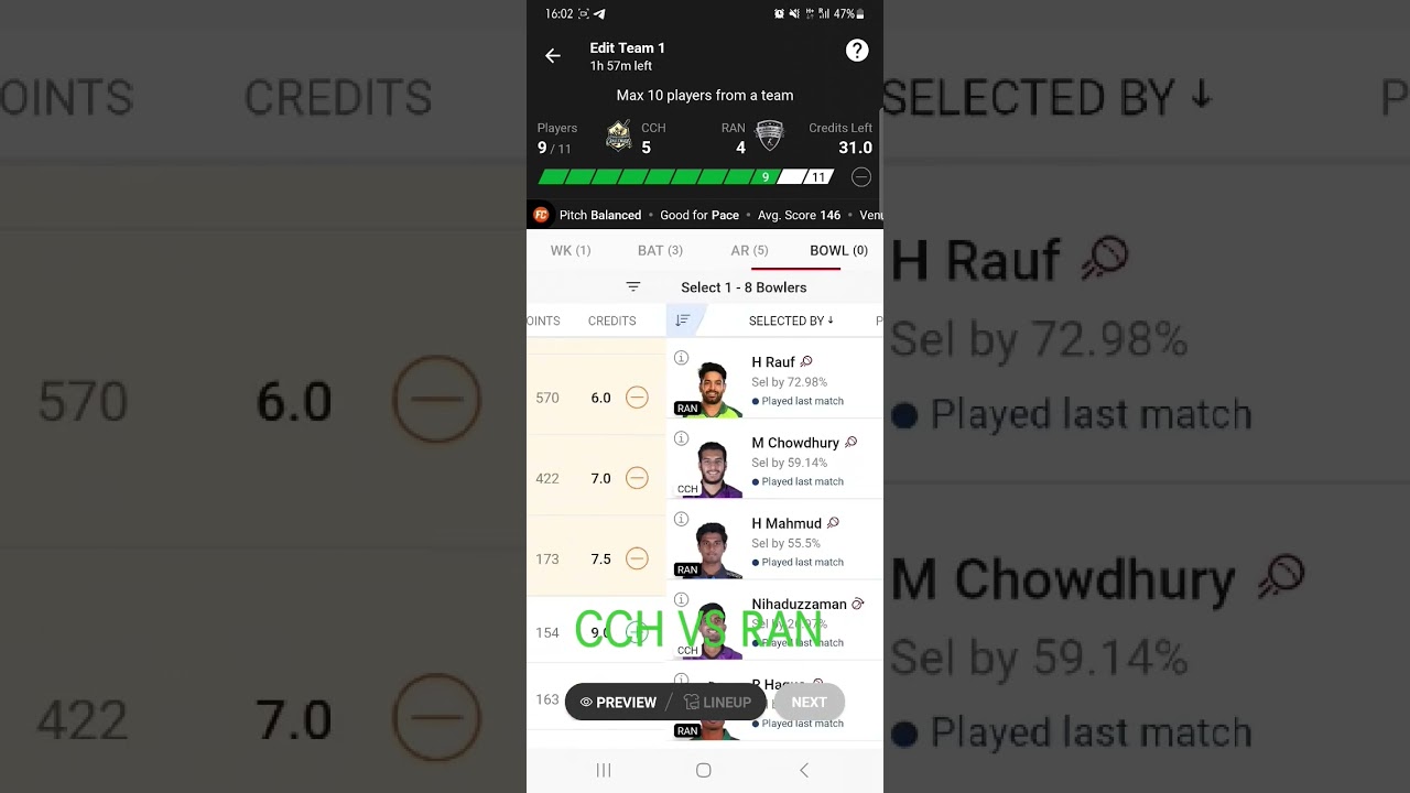 CCH VS RAN Bangladesh Premier League dream11 Team prediction 