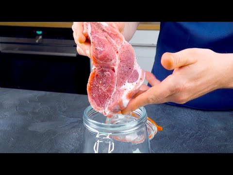 ガラス容器に肉の切り身を入れる：良すぎて3つ同時に作りたくなる！