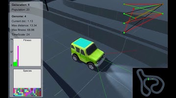 Car learns to drive - NeuroEvolution of Augmented Topologies (NEAT) for a 3D car made in Unity