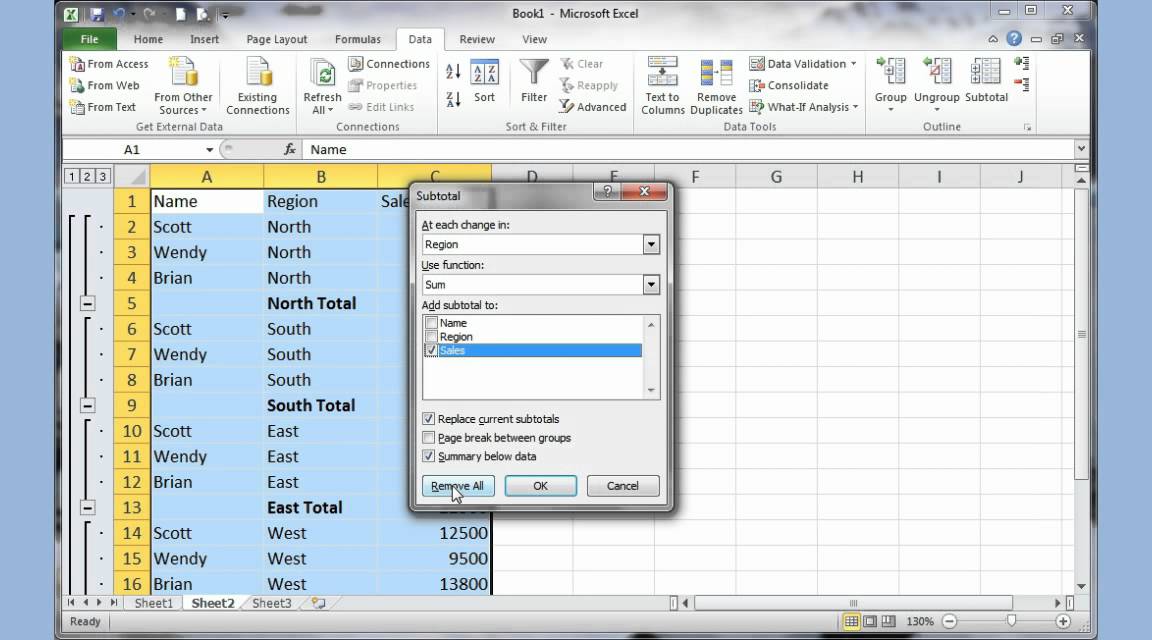 Sort Filter Subtotal Pivot Table