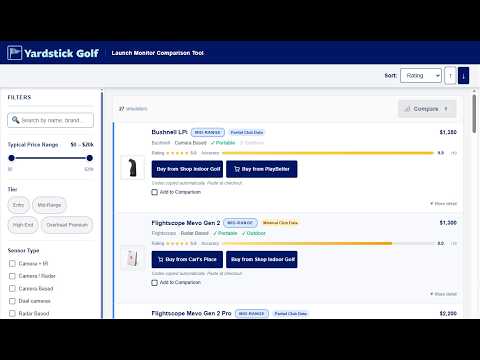 Golf Launch Monitor Comparison Tool — Filter & Compare 27 Models Side by Side (Free)