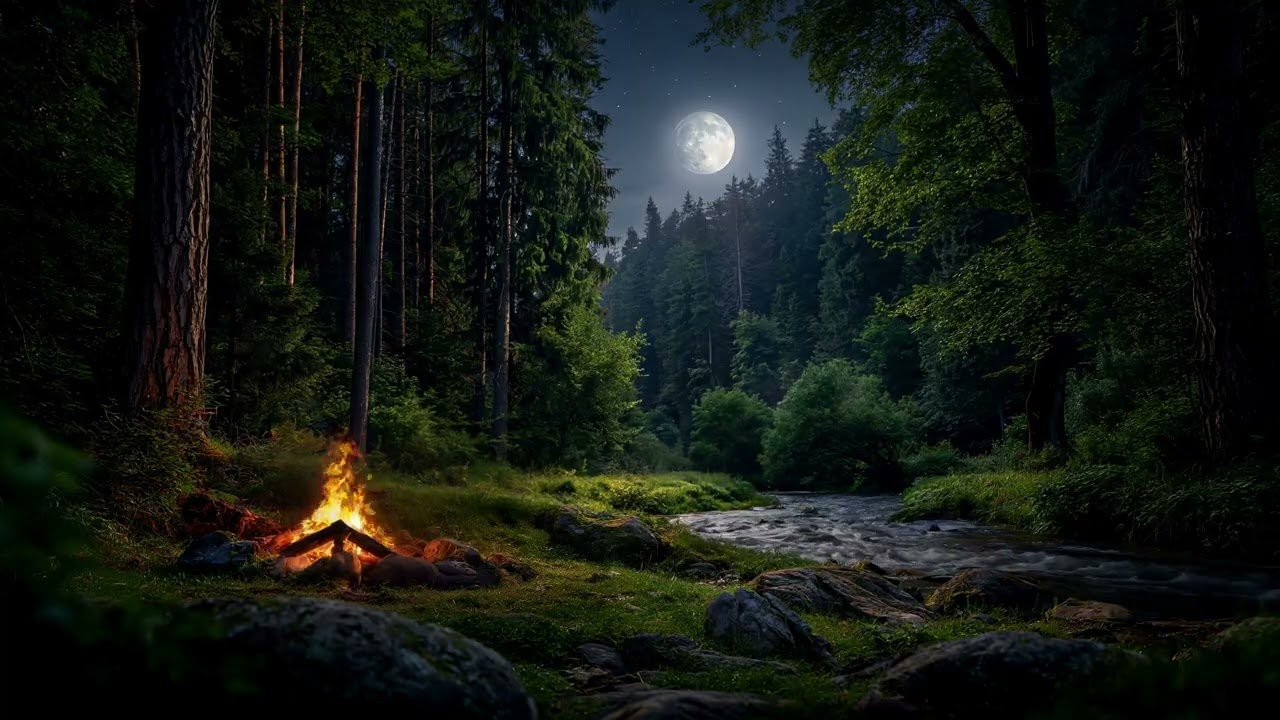 You Are Falling Asleep by a Campfire Beside a Quiet Forest River 🌙🔥