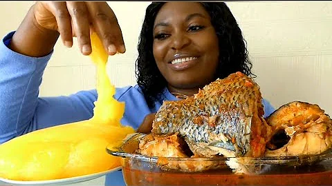 Asmr mukbang hot fish  pepper soup with  starch fufu
