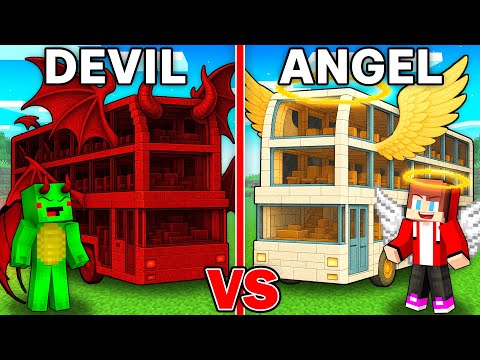 Mikey DEVIL vs JJ ANGEL Bus Survival Battle in Minecraft (Maizen)