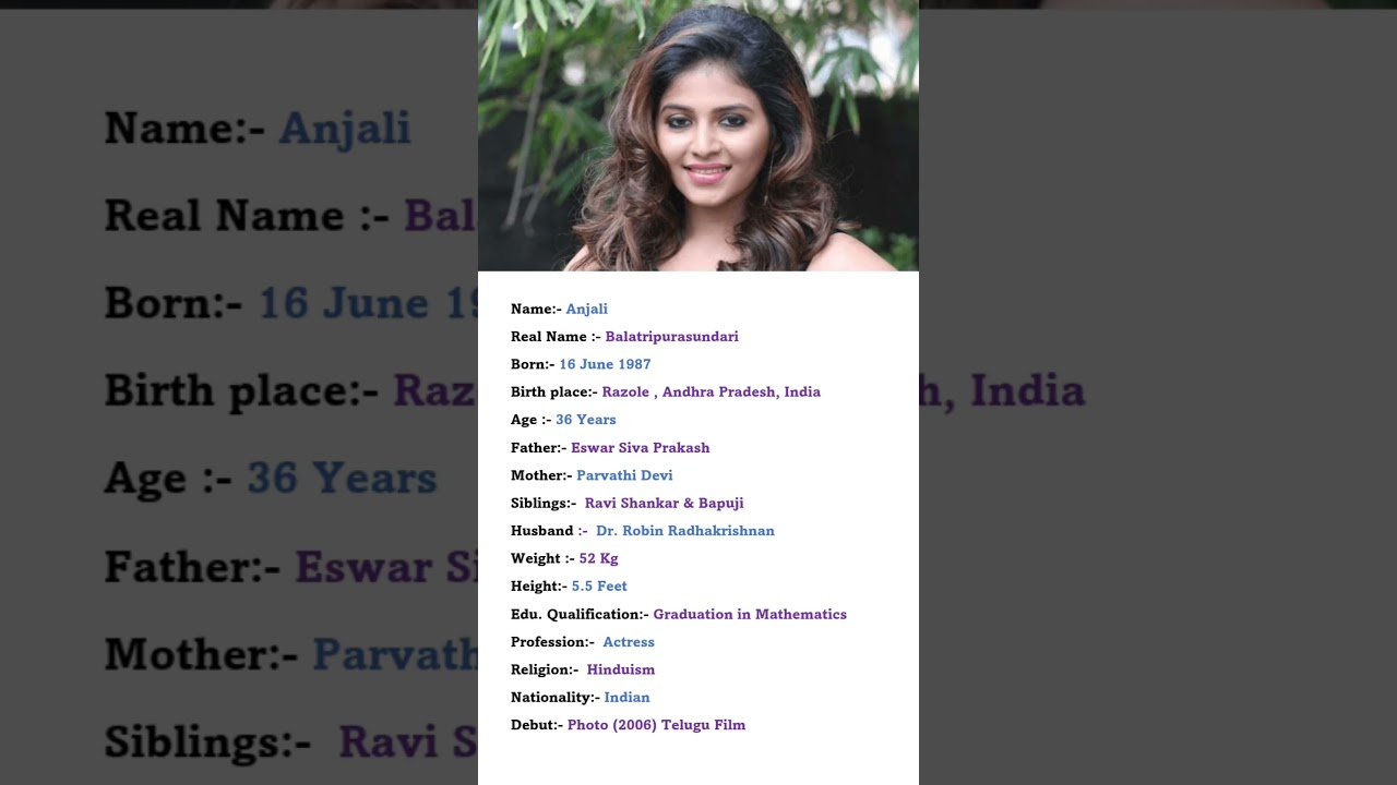 South Indian Actress Anjali Biography 