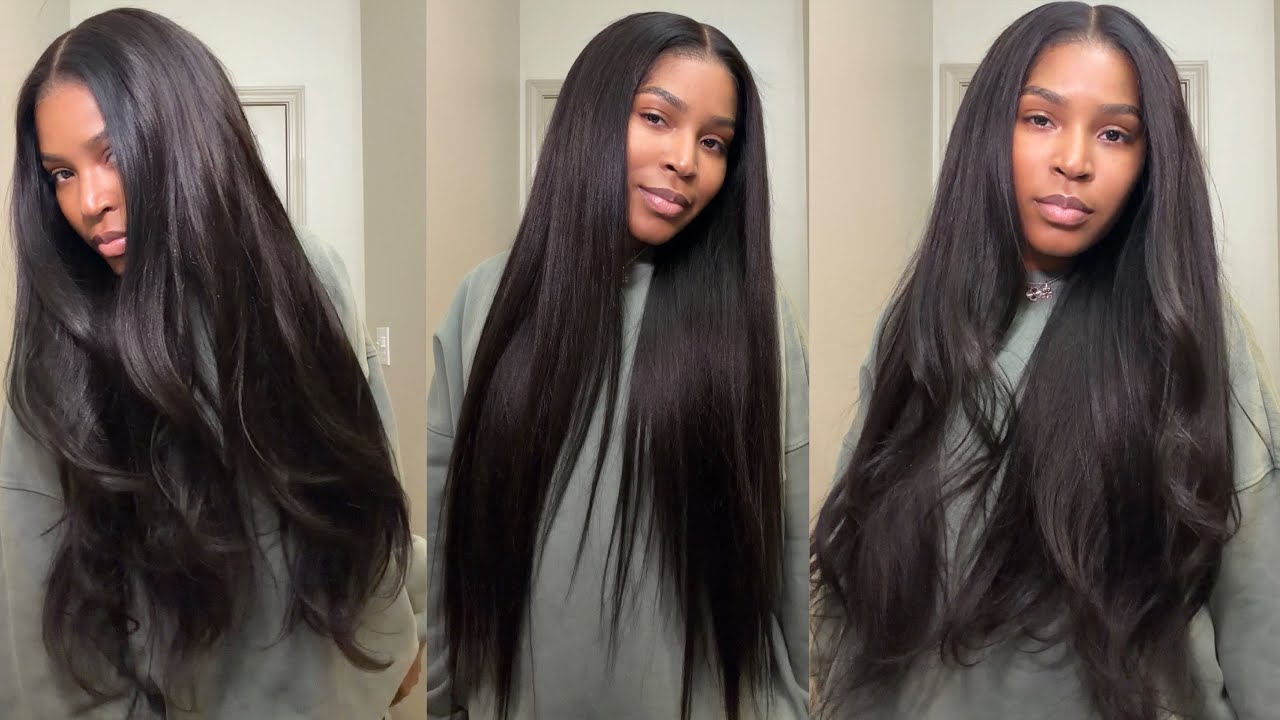 Натуральная укладка феном на готовом к ношению прямом парике Yaki 9x6 | ISEE