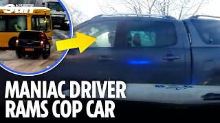 Shock footage shows maniac driver in stolen motor ramming cops in blizzard joyride