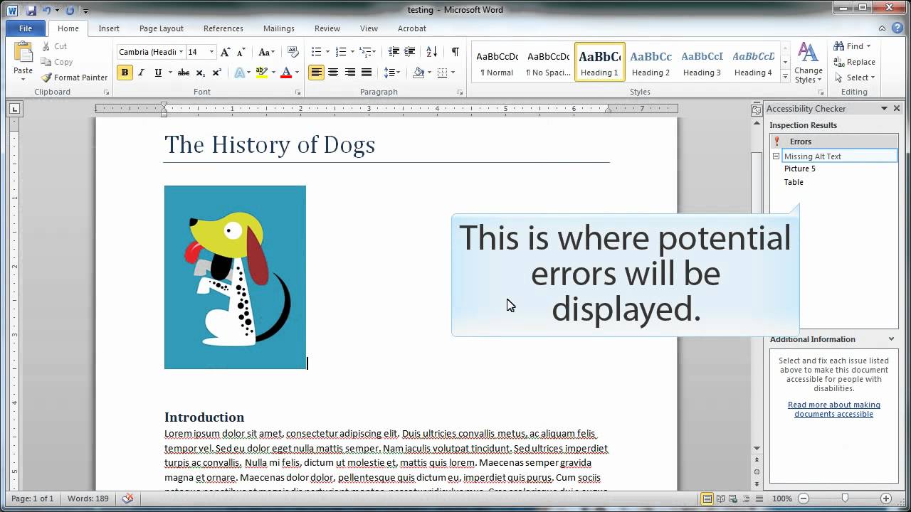 How to use the Microsoft Word Accessibility Checker - YouTube