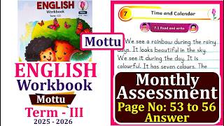 2nd standard English workbook term 3 unit 7 Time and Calendar l Monthly Assessment Page No.53 to 56
