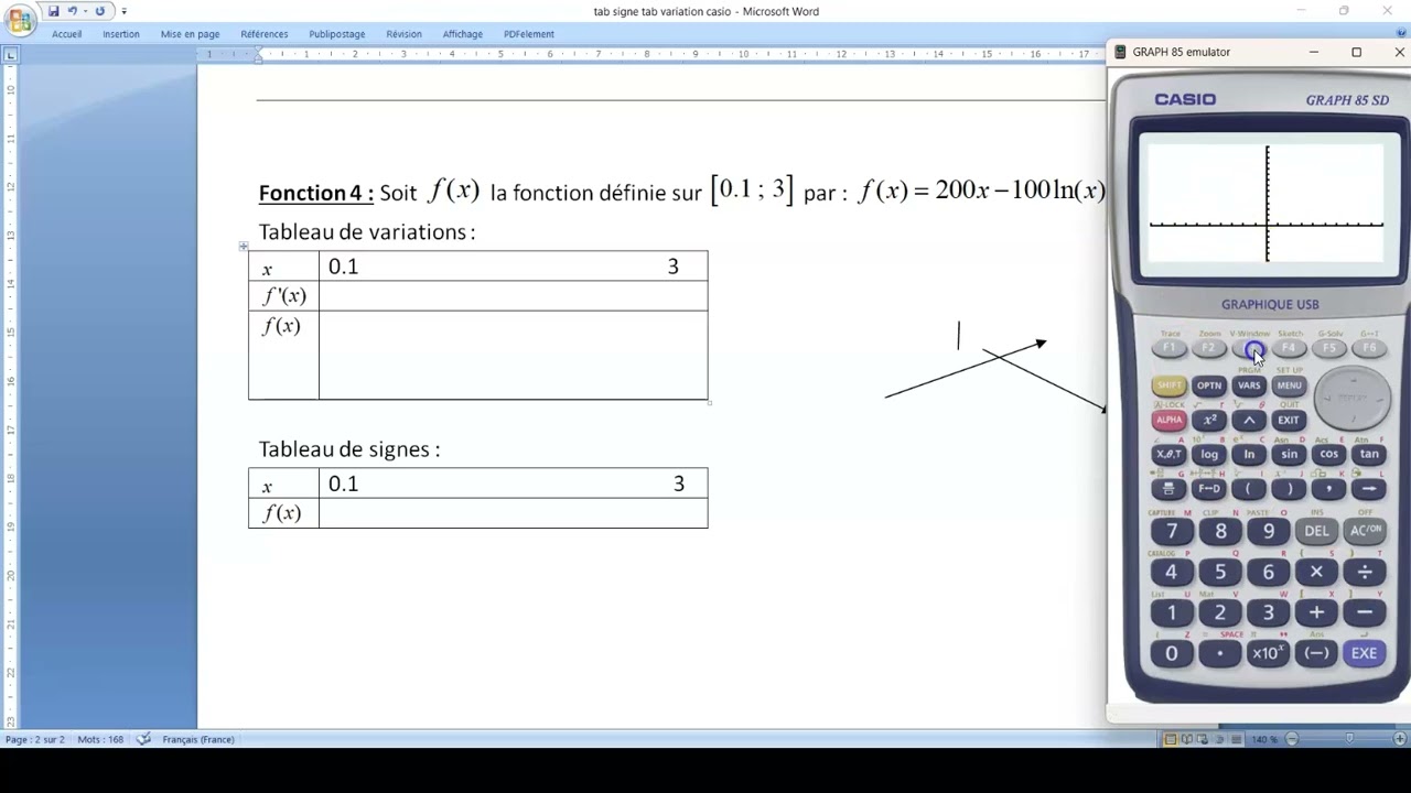 conjecturer le tab de signes et le tab de variations en utlisant la calculatrice graphique (partie2)