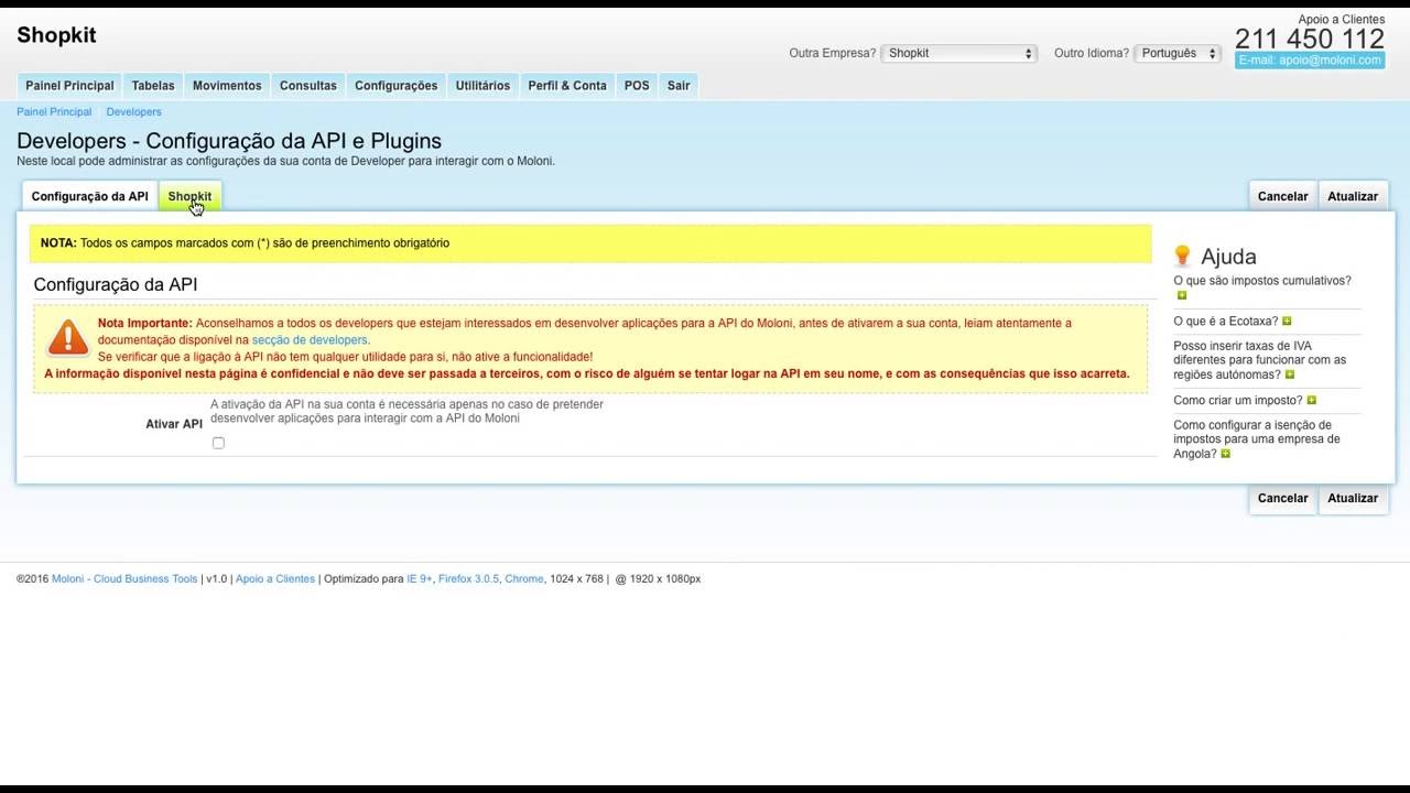 Integração do Moloni com a Shopkit