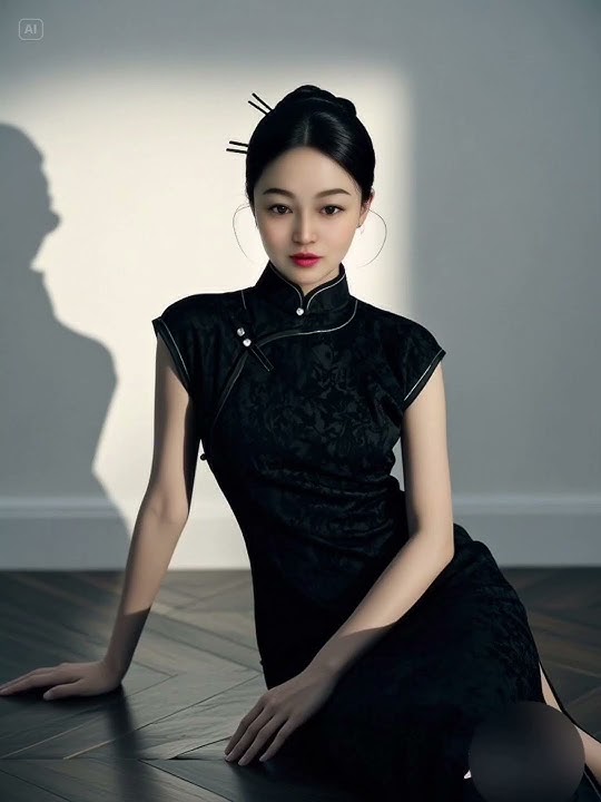 Charming black silk cheongsam | charming woman #elegance #elegantstyle #beauty #bella #旗デザイン