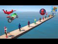 POWER RANGERS TEAM &amp; SpiderMan ARMY Racing Jump From The Sky Challenge with SUPERHEROES #549