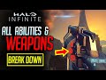 ALL Halo Infinite WEAPONS, EQUIPMENT, ABILITIES + UPGRADES MENU and VISOR SCAN!