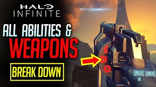 ALL Halo Infinite WEAPONS, EQUIPMENT, ABILITIES + UPGRADES MENU and VISOR SCAN!