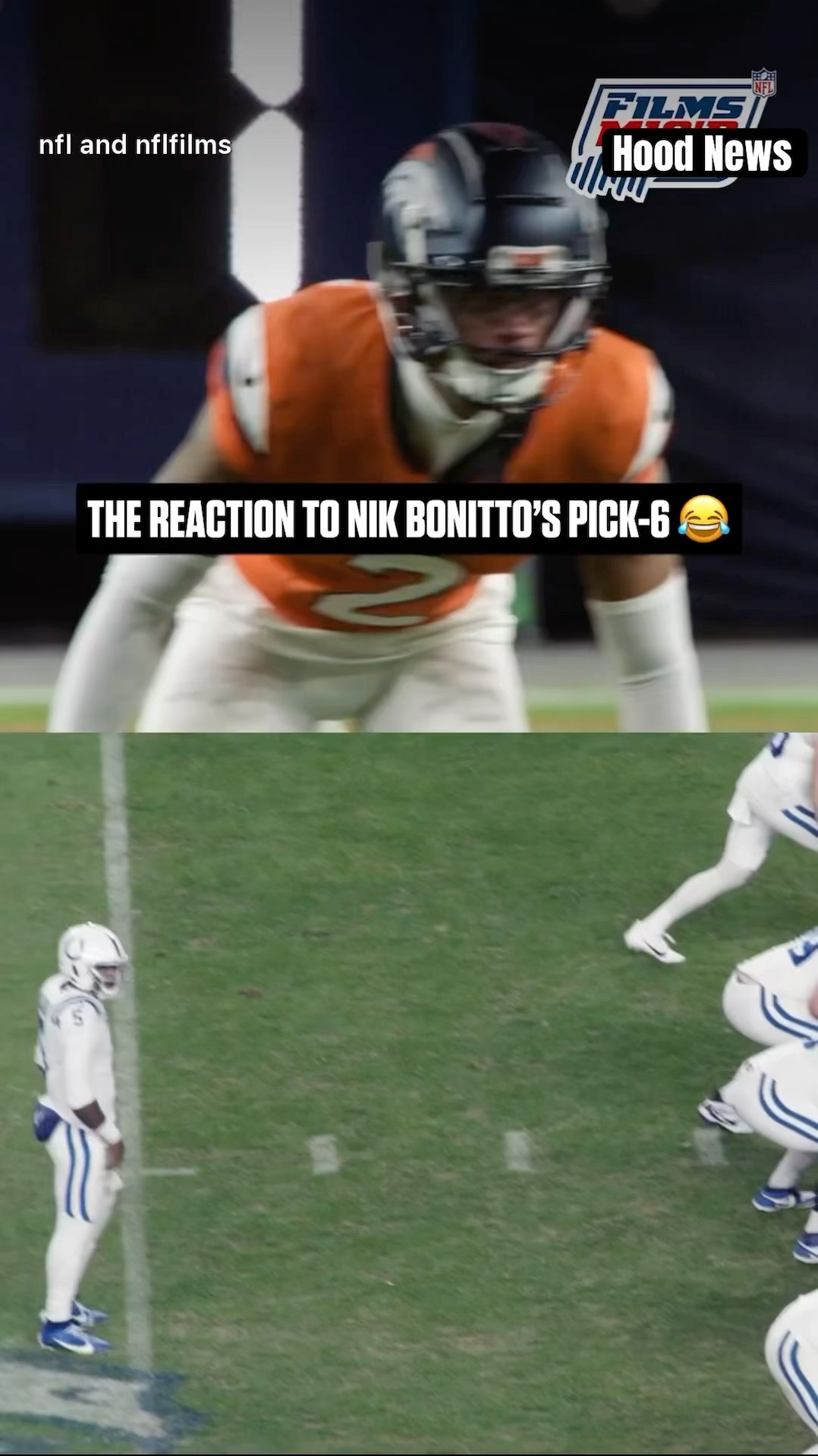 The reaction to Nik Bonitto’s pick six #hoodnews #nikbonitto #colts #broncos #interception #omg #how