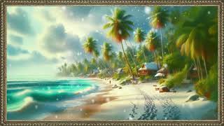 Art Screensaver For Tv With Music - A Snowy Day On a Tropical island - Wallpaper Art