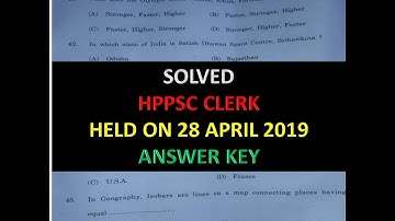 HPPSC CLERK EXAM ANSWER KEY HELD ON 28 APRIL 2019 ||SOLVED QUESION PAPER OF HPPSC CLERK EXAM