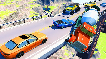 Collapsing Breakable bridge pile up cars Crashes #6 - Beamng DRIVE | CrashTherapy