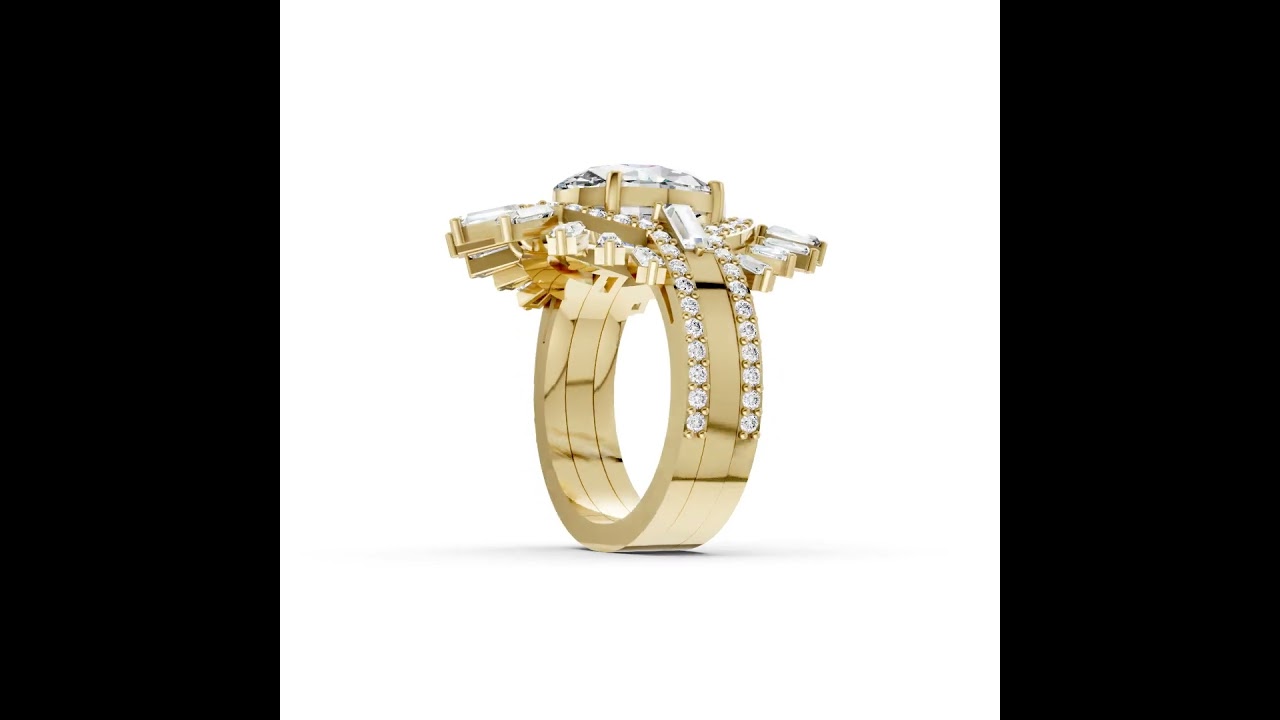 Vintage Inspired Multi Shaped Sunburst Halo Diamond Bridal Ring