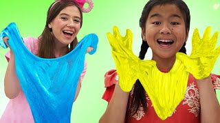 jannie playing with slimes and sand ice cream kids make slime