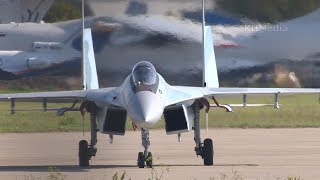 Su-35S RF-81719 RF-81730 departure Ramenskoye airfield 2019 Gromov Flight Research Institute