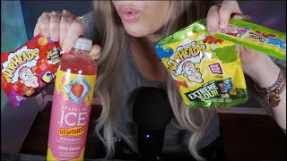 ASMR Gummy Candy Taste Test & Starburst Sparkling Ice Review | War Heads | Whispered