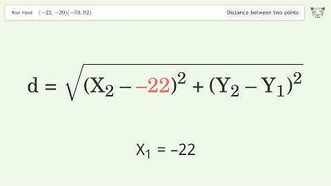 Find the distance between two points p1 (-22,-39) and p2 (-59,92): Step-by-Step Video Solution