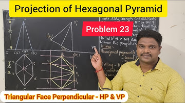 PROBLEM 23 ON PROJECTION OF HEXAGONAL PYRAMID | TRIANGULAR FACE PERPENDICULAR BOTH HP &VP | UNIT III