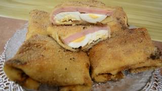 Блинчики с ветчиной, яйцами и сыром/Pancakes with ham, eggs and cheese Блинчики с ветчиной, яйцами и сыром/Pancakes with ham, eggs and cheese
