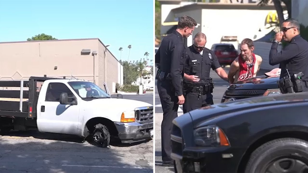 Driver arrested after wild yet slow-speed chase in stolen work truck ...