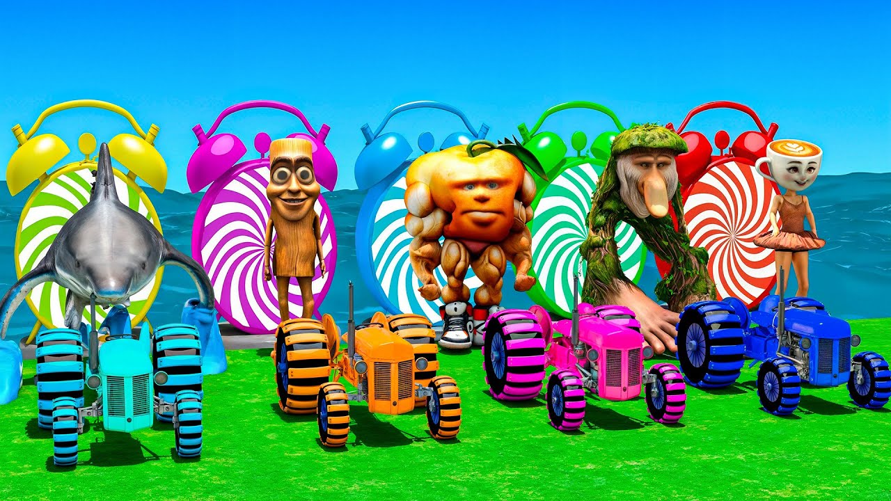 Long Slide Game With Cow Elephant Gorilla Hippopotamus Tiger - 3d Animal Game - Funny 3d Animals