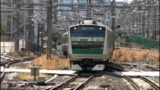 海老名の行き先を表示した相鉄から直通の埼京線下りE233系の新宿駅到着