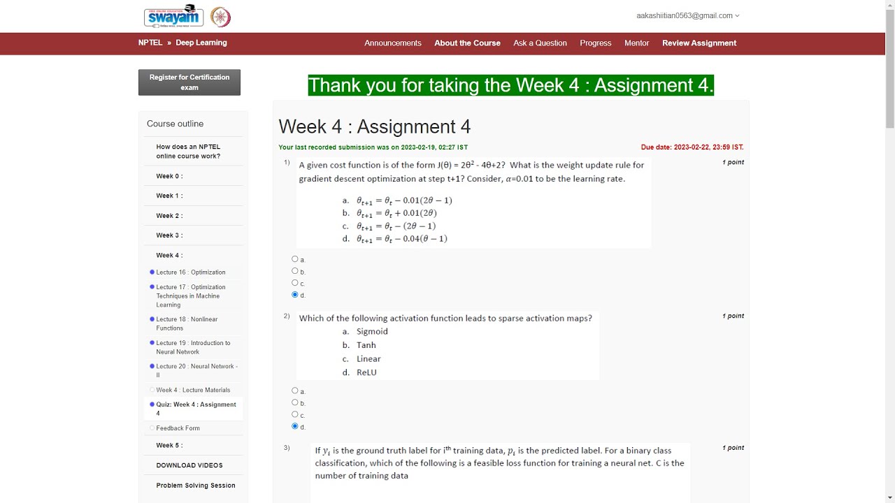Assignment 4 Deep Learning IIT KGP NPTEL 2K23 Artificial