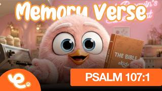 Memory Verse with Peach Penguin | Psalm 107:1