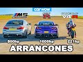 BMW M5 vs Nissan GT-R vs Ducati V4R - ARRANCONES *autos tuneados vs moto de fábrica*