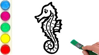 seahorse animals drawing painting coloring for kids and toddlers learn sea animals