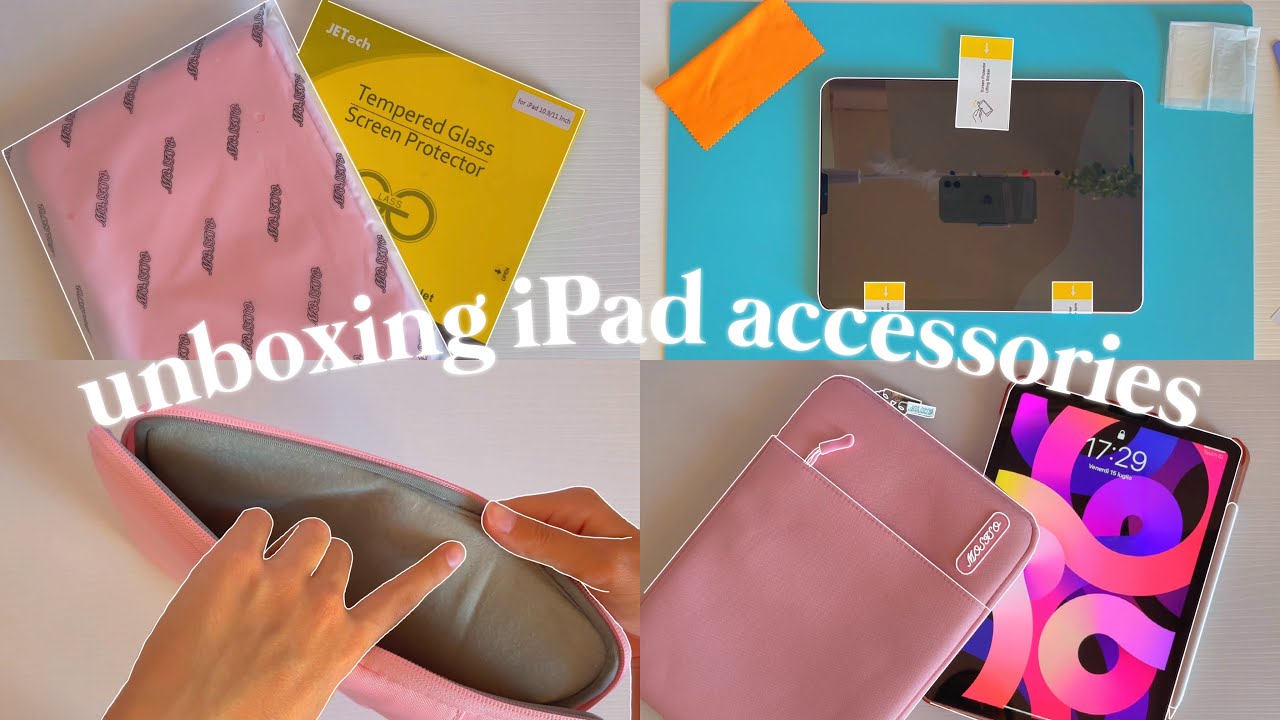 Unboxing accessories for my iPad Air 4 *protective glass and purse* all aesthetic and pink🌸
