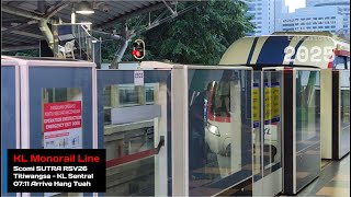 {Platform View} 06/07/2025 KL Monorail Line Scomi SUTRA RSV26 Arriving Hang Tuah