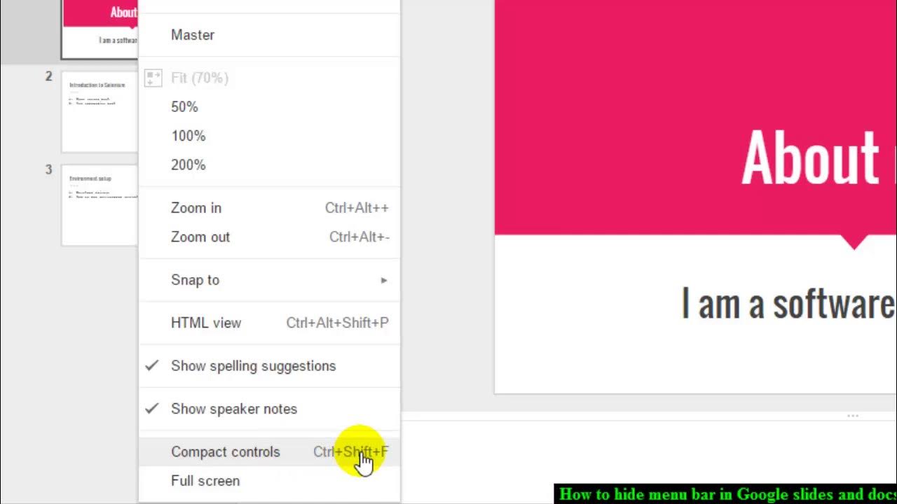 How to hide menu bar in Google slides and docs YouTube
