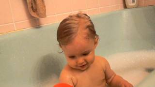Sky's first bubble bath