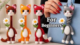How To Crochet For beginners! 😱 Animal Bag Charm😍Long Neck CAT keychain❤️Gift