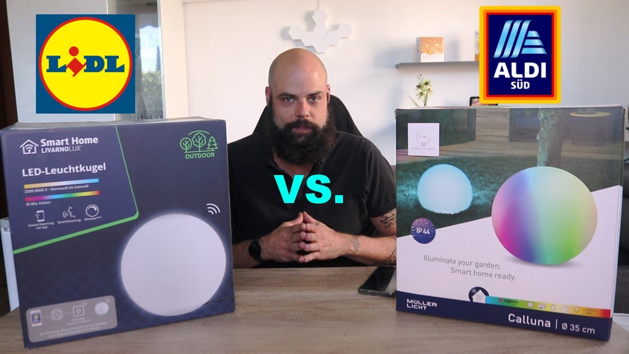 Aldi Müller Licht Tint Calluna vs. Lidl Livarno Lux ZigBee Gartenkugel