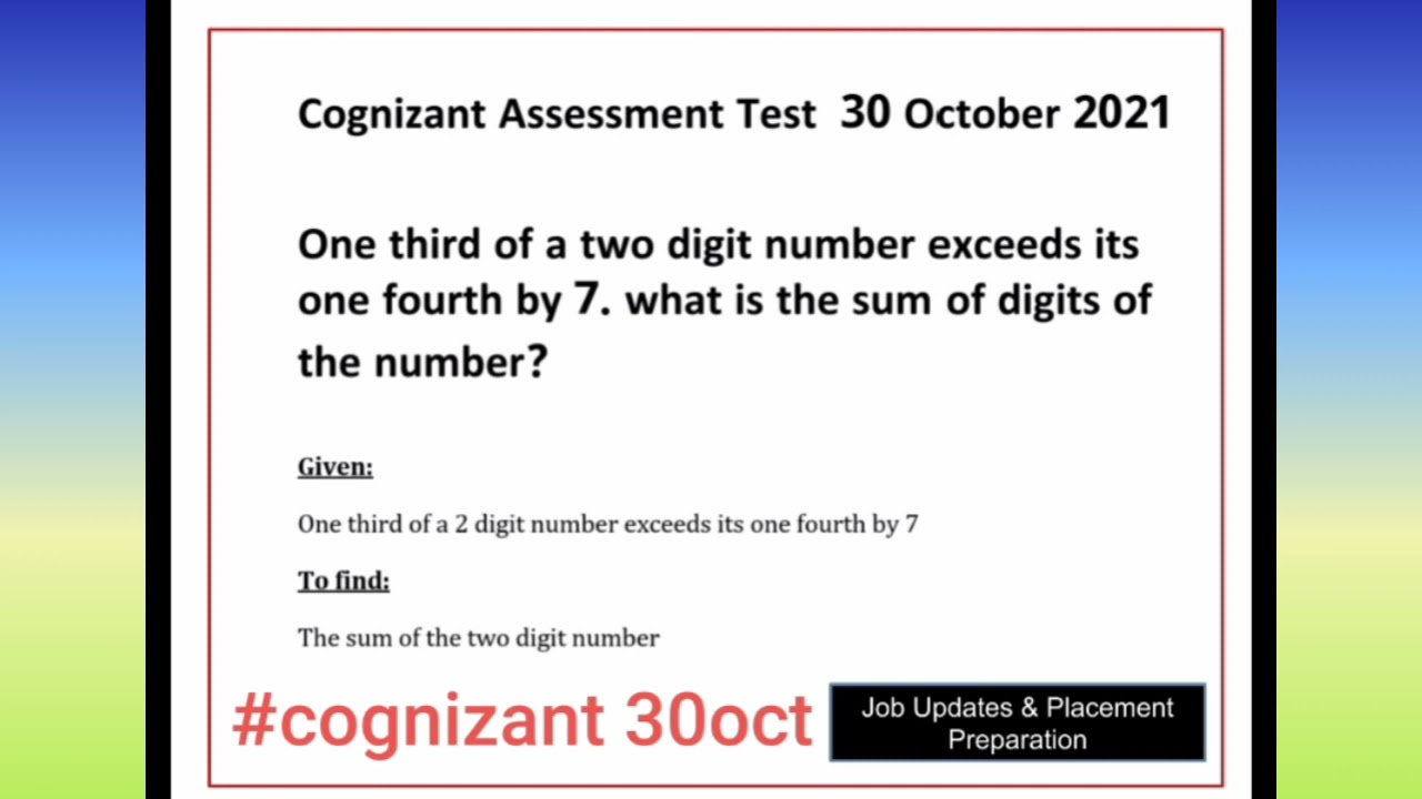 Cognizant Assessment Test 30 October 2021 Good News Today s Test Aptitude Questions Answers