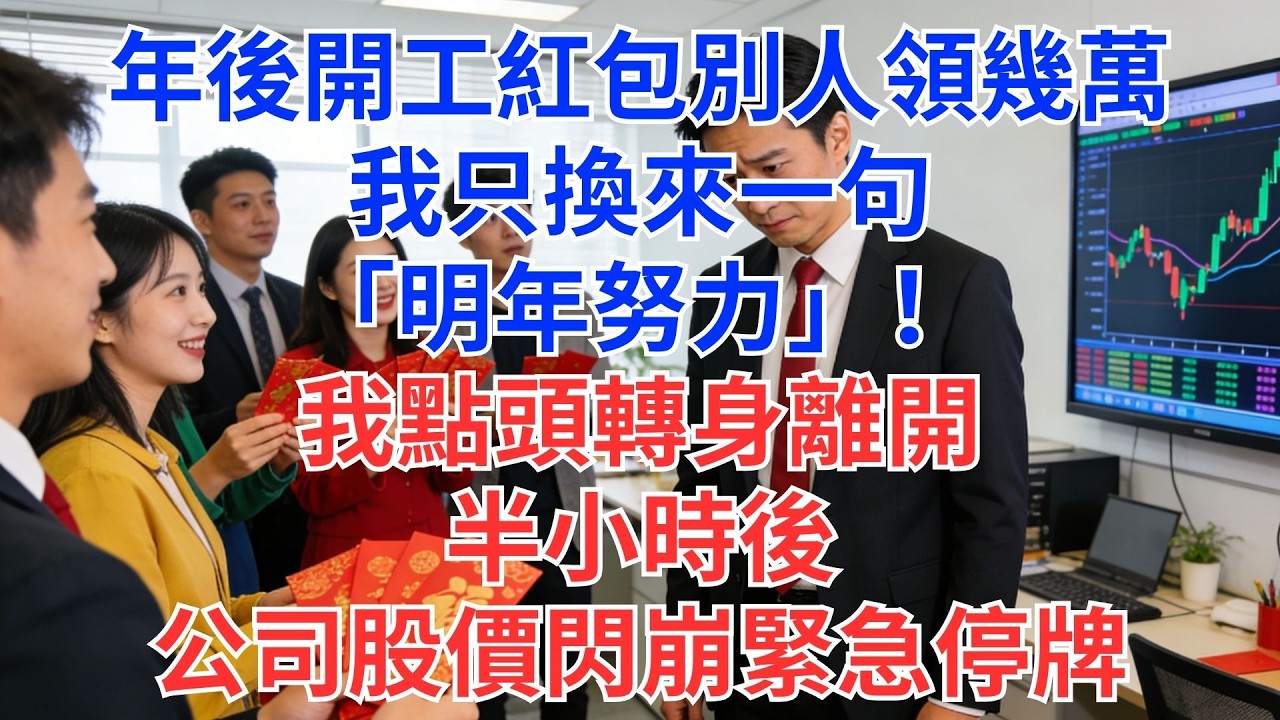 開工紅包別人拿好幾萬，我只被丟一句：『明年再加油！』我點頭走出辦公室，半小時後，上市公司股價暴殺，緊急宣布暫停交易…#為人處世#生活經驗#情感故事#职场
