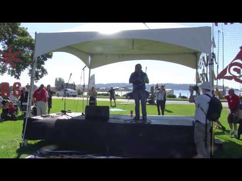 Master carver Jewell James speaks at Peace Arch Cross Border Rally (1 of 5)