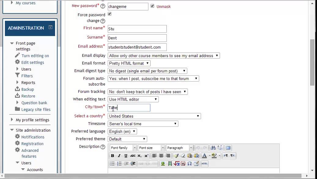 Adding a Student into the Stats Moodle