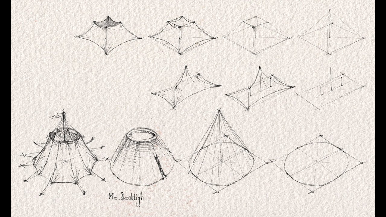 Axonometric view of a macro-structure base module (using tensile cables, as  an alternative to cylindrical